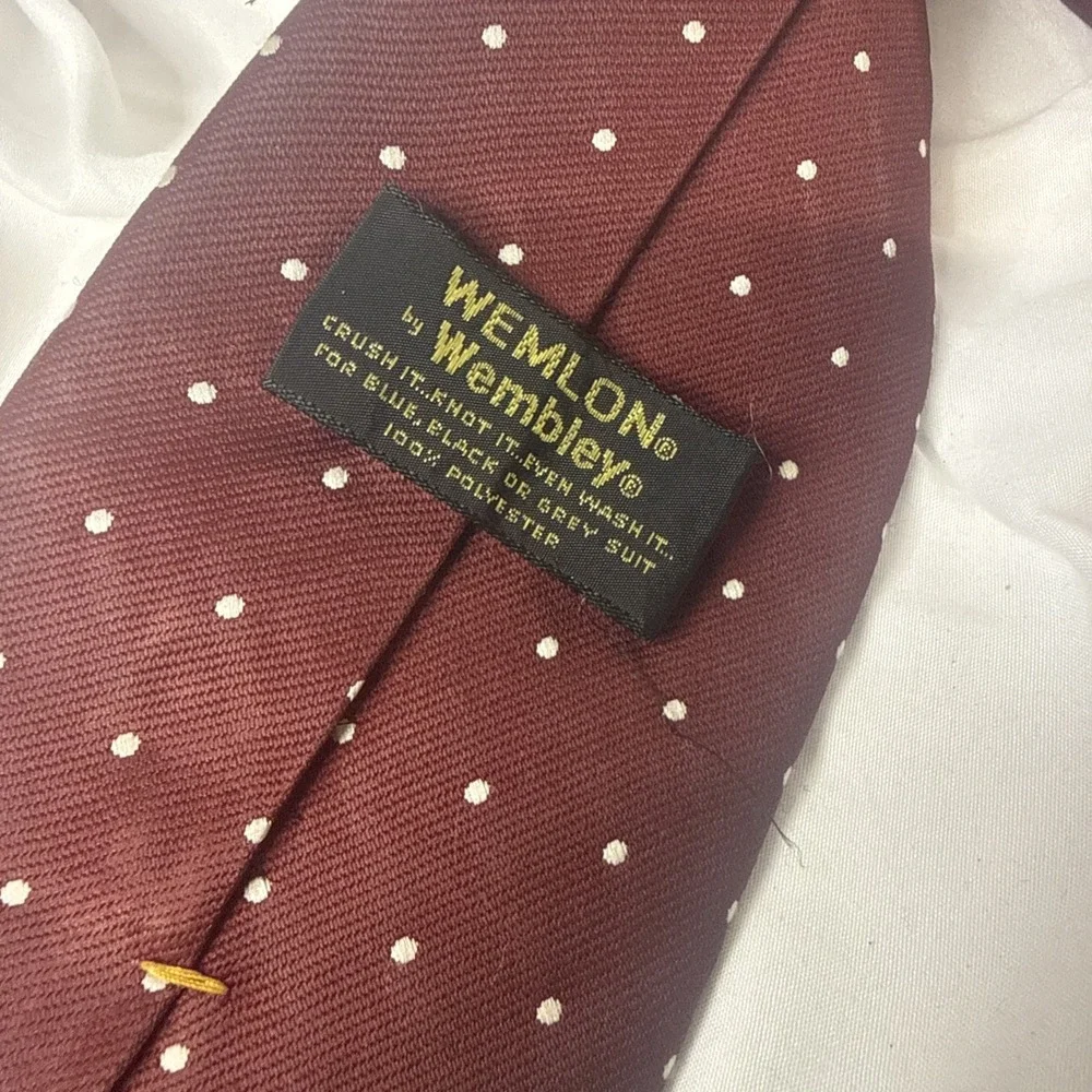 Vintage Burgundy White Polka Dot Classic Wemlon Wembley Crush it Poly Neck Tie